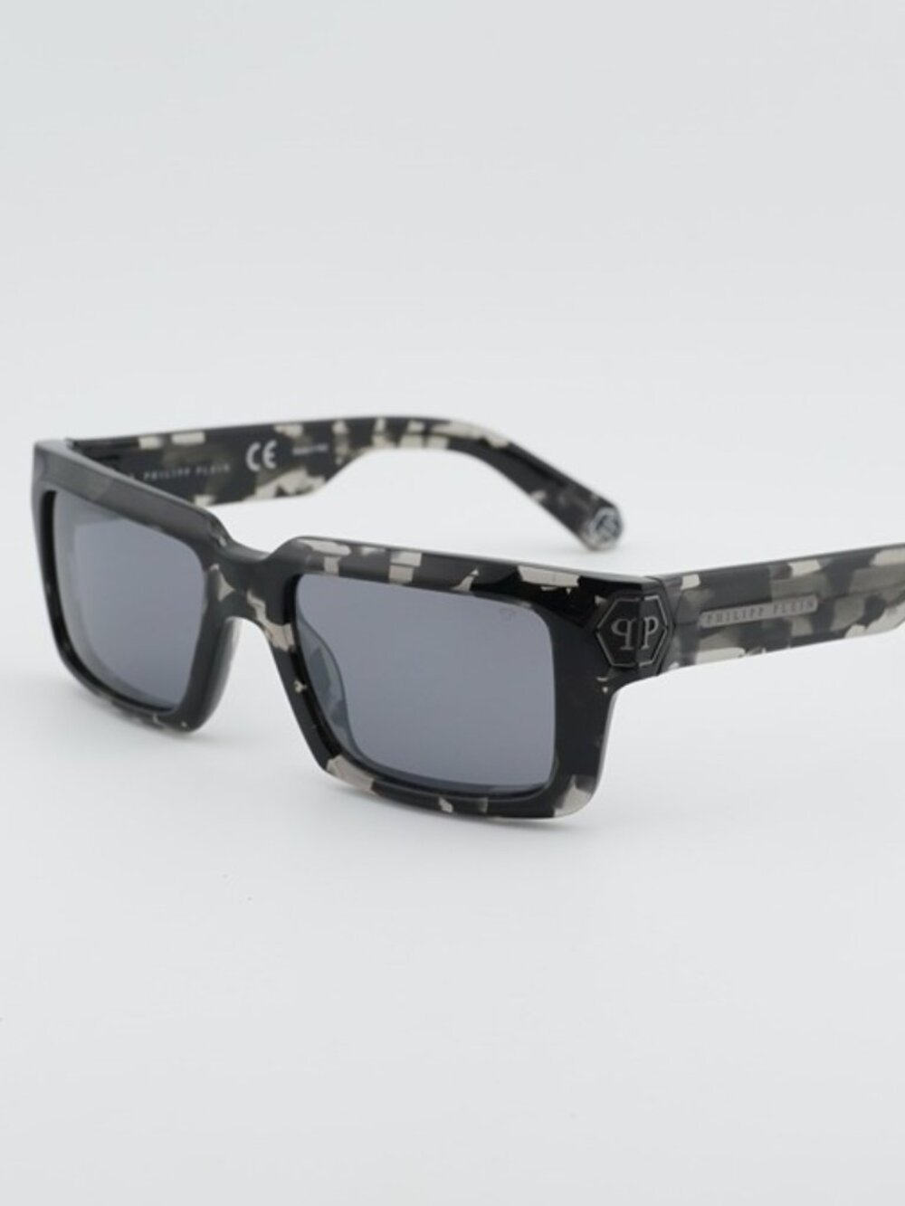 Philipp Plein SPP044M 809X Sunglasses Black Rectangle Frame, Smoke Lenses